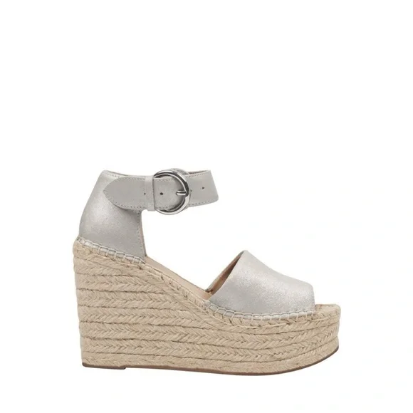 Marc Fisher Alida‎ Gray Silver Metallic Platform Espadrille Sandals Size 5