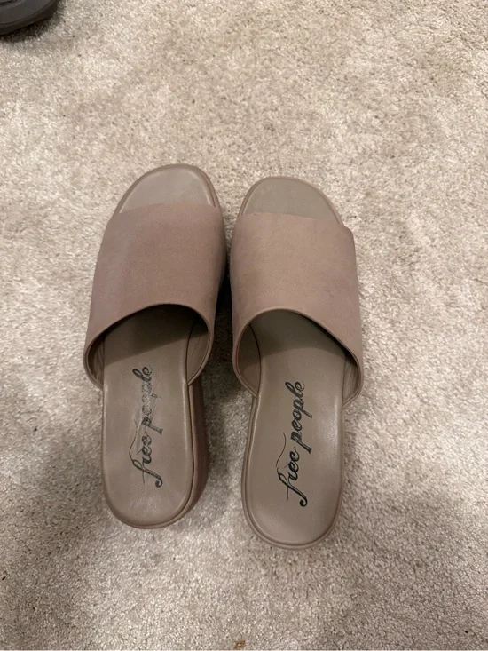 Free People Taupe Platform Slide Sandals