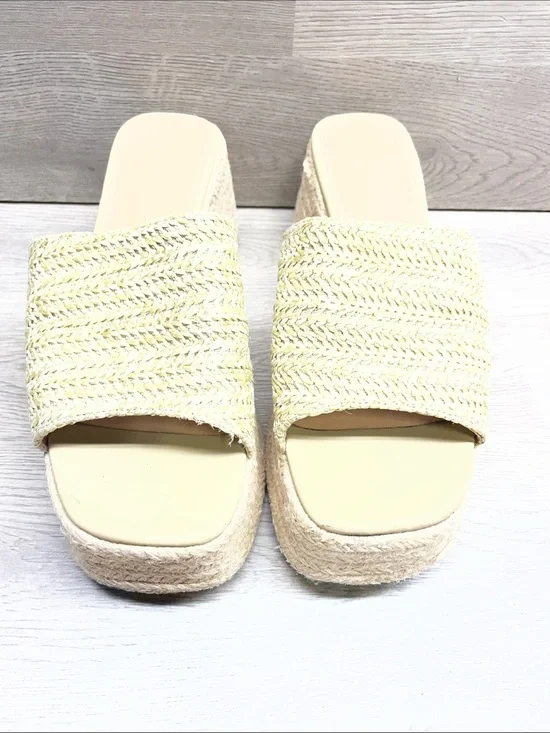 Braided Cream Platform Slide Sandals for Women #1057
