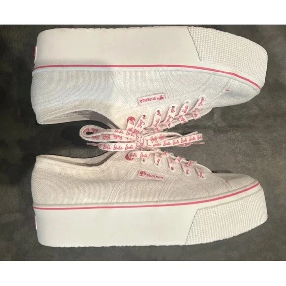 Super Ga Barbie Platform Sneakers White/pink Sz 40 Y2K Preppy Classic