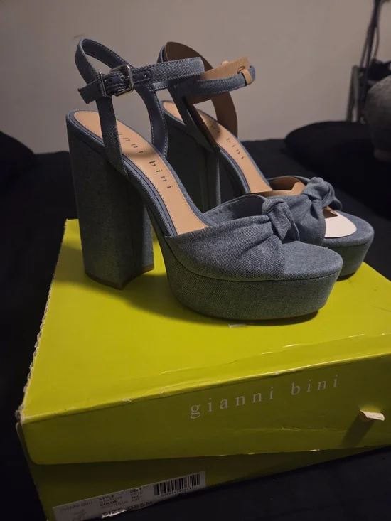 Gianni Bini Blue Denim Platform Block Heel Sandals