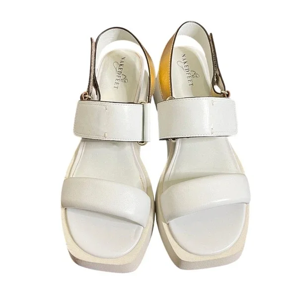 NWOB Naked Feet Paradox In Chamois Leather Chunky Platform Wedge Sandals‎ sz 10