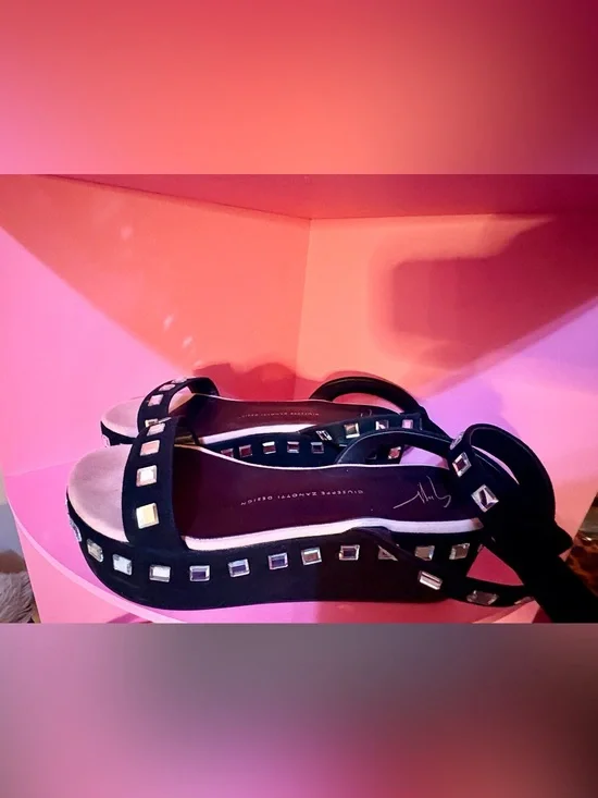 Giuseppe Zanotti Black Studded Flat Sandals