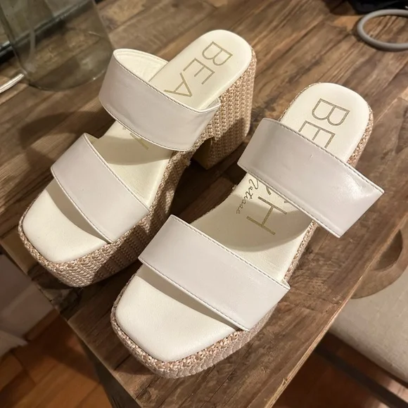 Matisse White/Cream Double-Strap Woven Platform Slides