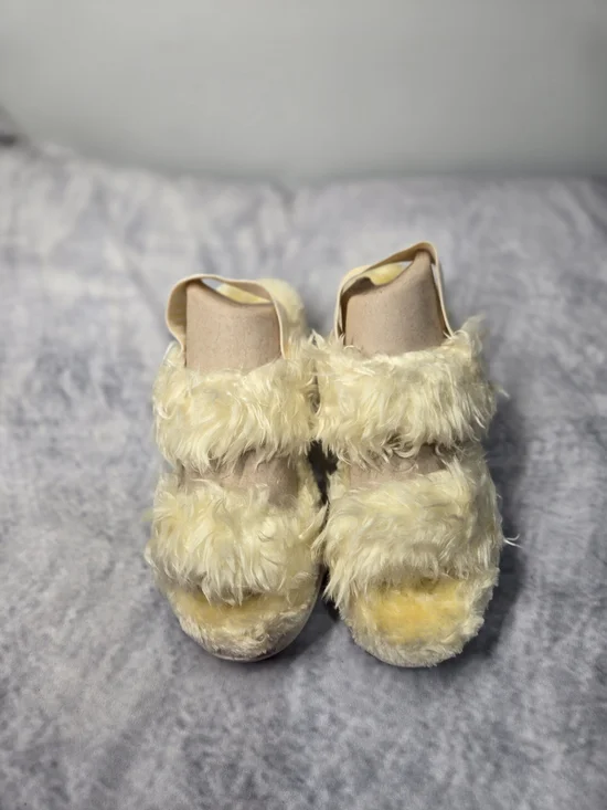 UGG Fluff Sugar platform sandals in a bright yellow color