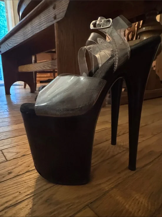 Pleaser Black Platform Heels with Clear Straps
