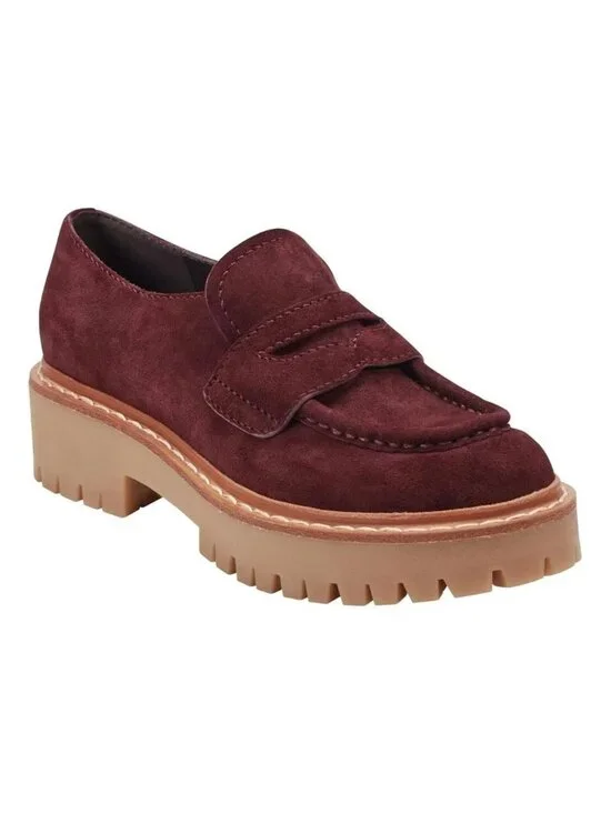 Marc Fisher LTD Norton Lug Penny Loafers Dark Red Suede Women's 7.5M NIB