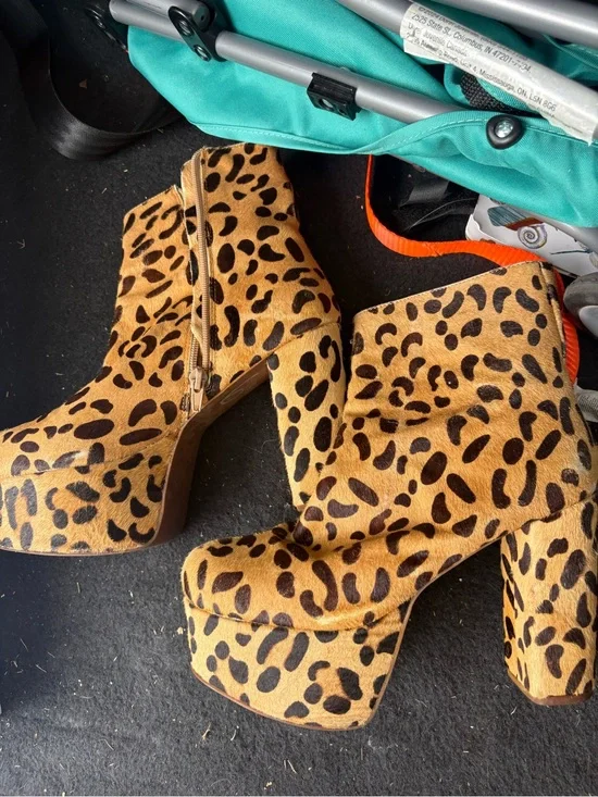 Jeffrey Campbell Pony Hair Leopard-Print Platform Ankle Boots in Tan and Black