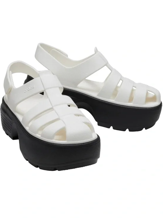 New from Anthropologie CROCS White & Black Platform Fisherman Sandals Size 9