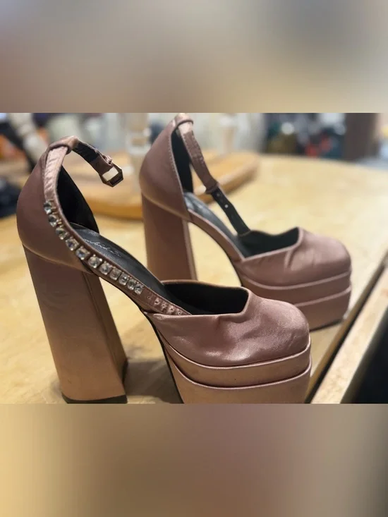Women's Platform T-Strap Heels in Dusty Rose