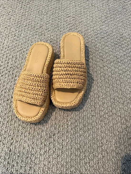 Braided Slide Platform Sandals in Tan