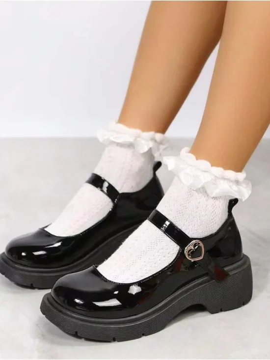 Forever 21 Black Patent Platform Mary Janes with Heart Buckle