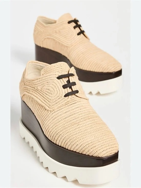 Stella McCartney Beige raffia Elyse Woven Platform Lace-Up Shoes