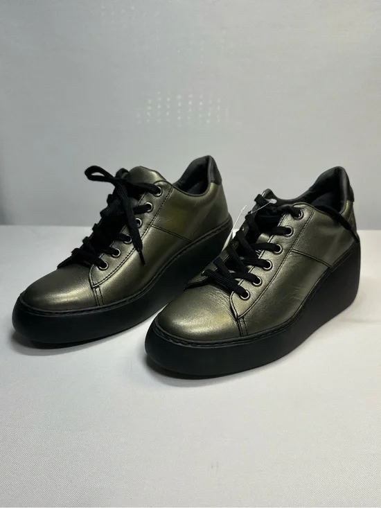 Fly London Women's DIPO580FLY Graphite Platform Wedge Lace-Up Shoe Size 8 EU38