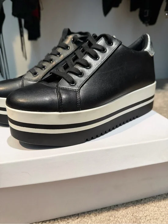 Steve Madden Alley Women's Black Platform Sneakers with Striped Sole
