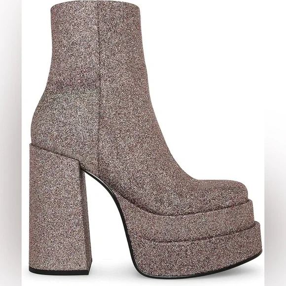 Steve Madden Corsa Glitter Double Platform Heavy 5” Heel  Ankle Boots Size:  7.5