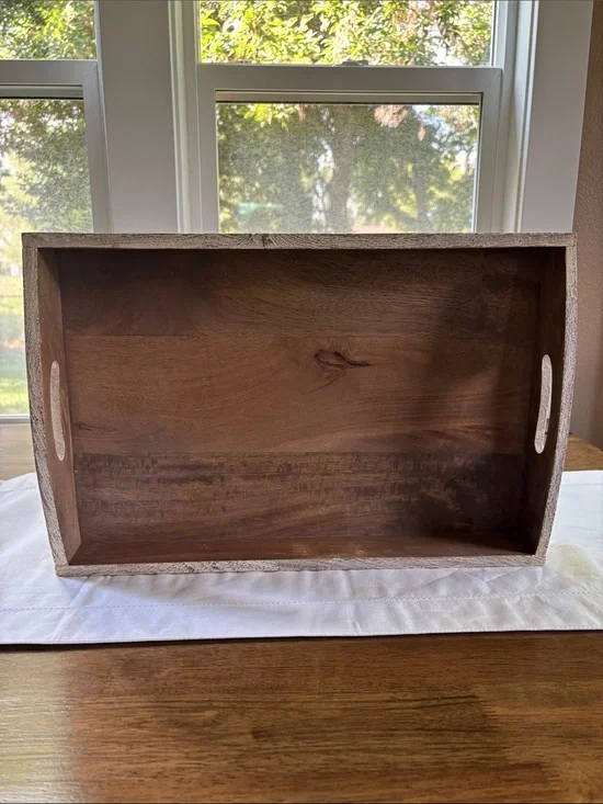 Rustic Wooden Bath Vanity Tray with Cutout Handles - White & Brown