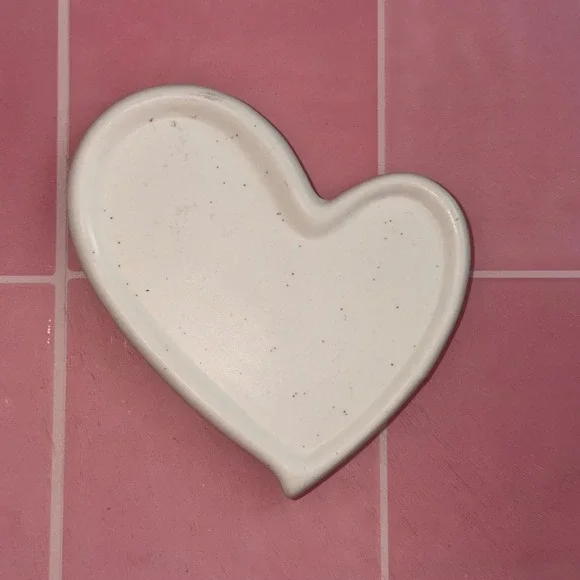 White Speckled Ceramic Heart Storage Tray Jewelry Trinket Dish Organizer