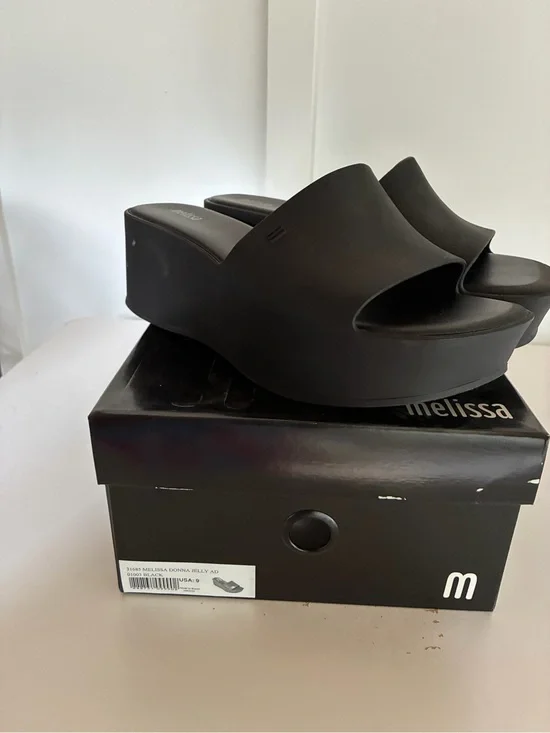 Melissa Black Platform Slide Wedges
