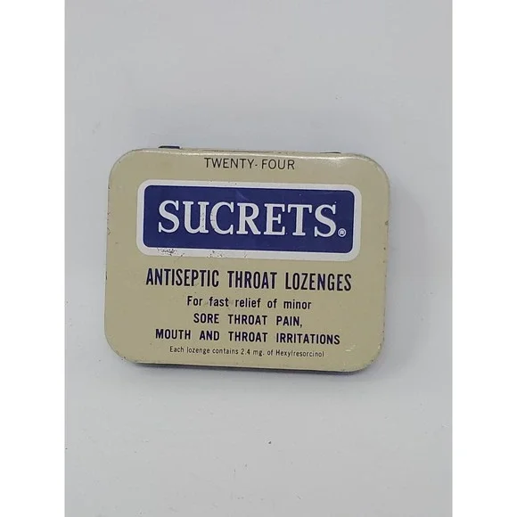 Vintage Sucrets Lozenges Tin 1960's Antiseptic EMPTY Movie Bathroom Prop Set VTG