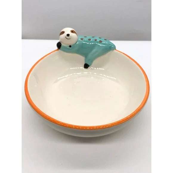 Whimsical Ceramic Sloth Trinket Dish Teal 3D Animal Figurine Catchall Bowl 5.5