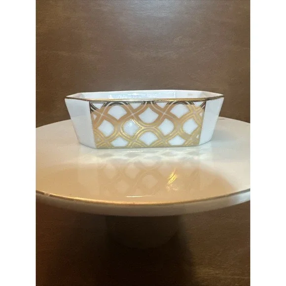 VTG Estee Lauder Porcelain Soap Or Trinket Dish Art Deco Gold Trim