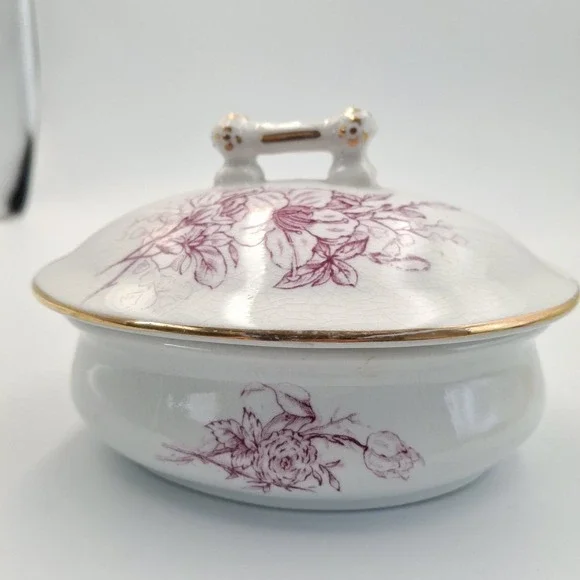 Antique J & E Mayer Stone China Mulberry Transferware Lidded Soap Dish‎ / Vanity