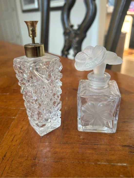 Clear Glass Floral & Cut Crystal Atomizer Set - Home Bath