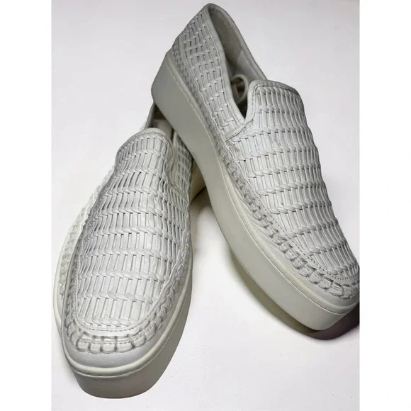 Vince Woven White Leather Stafford Platform Slip On Shoes 38 US Size Lk Nw