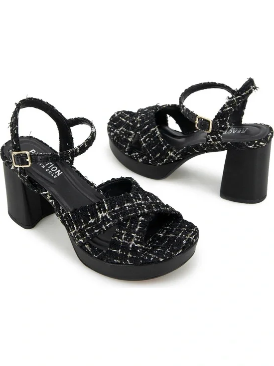 Kenneth Cole Black Tweed Platform Sandal with Block Heel