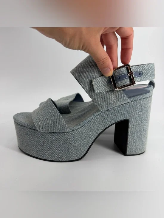 Jeffrey Campbell Denim Platform Sandals Chunky Block Heel Y2K Bratz Size 9