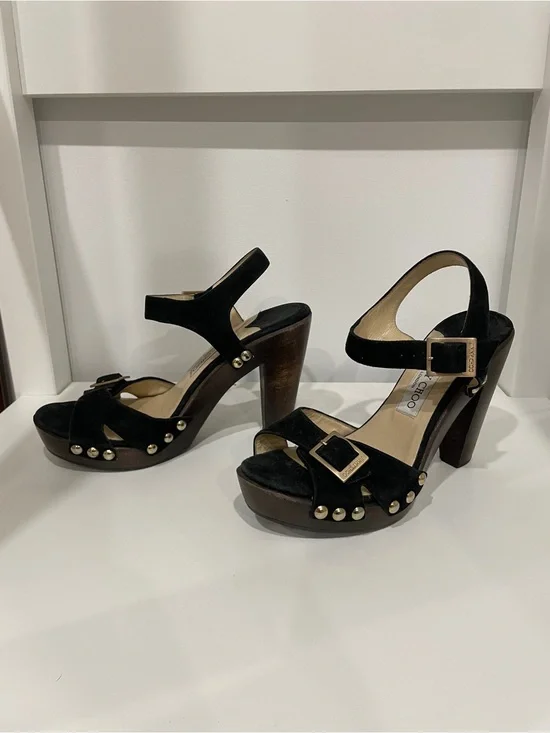 Jimmy Choo Suede Wooden Platforms, 39