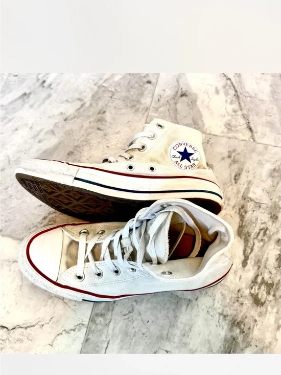 Converse platform White Canvas High Top Sneakers with black trim