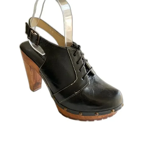 Bed Stu Cobbler Magnet Leather Oxford Slingback Wood Clogs 9