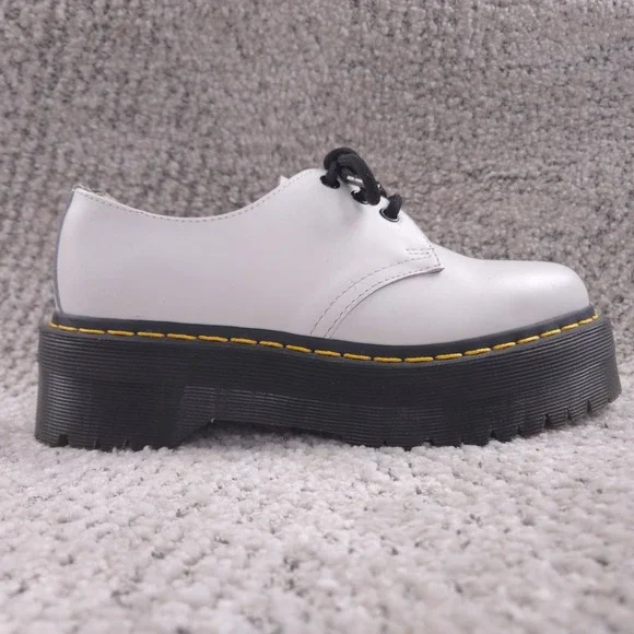 Dr Martens 1461 Quad Platform Shoes Women Size 7 Boots Low Top White Leather EUC