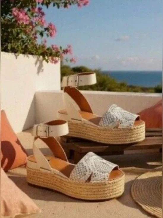 Franco Sarto Cream and Natural Espadrille Platform Sandals