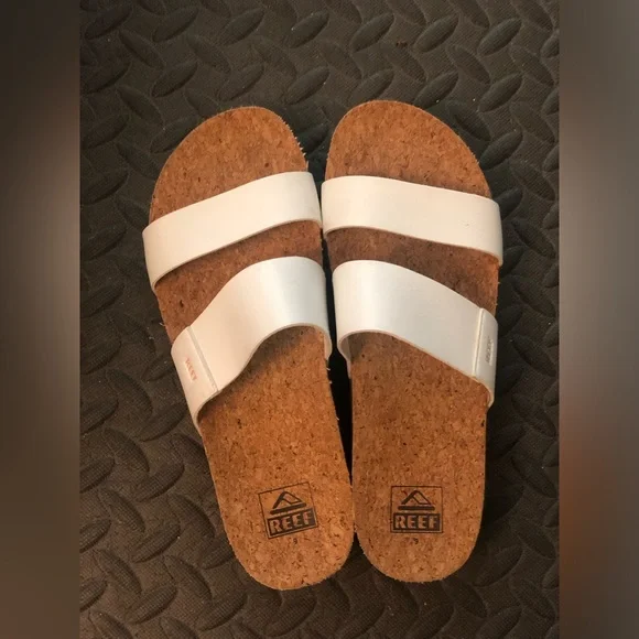 Reef woman White Double-Strap Cork Footbed Slide Vista Sandal sz 9