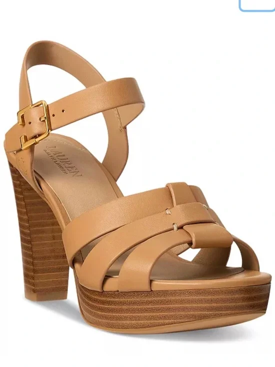 Ralph Lauren Leather Platform Sandal in Tan - Women