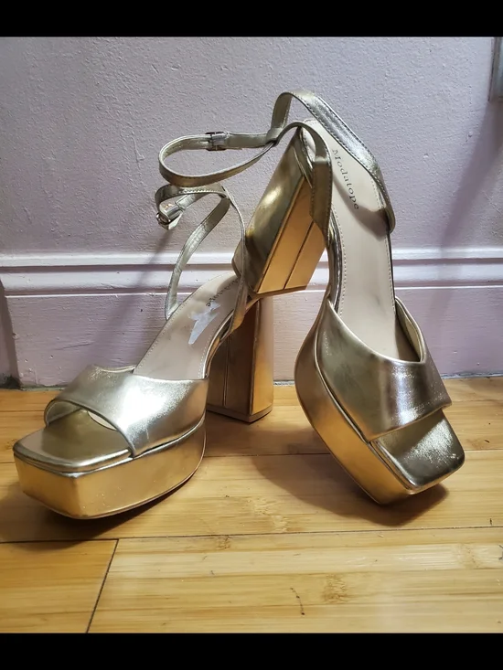 Modatope Metallic Gold Platform Ankle-Strap Heels