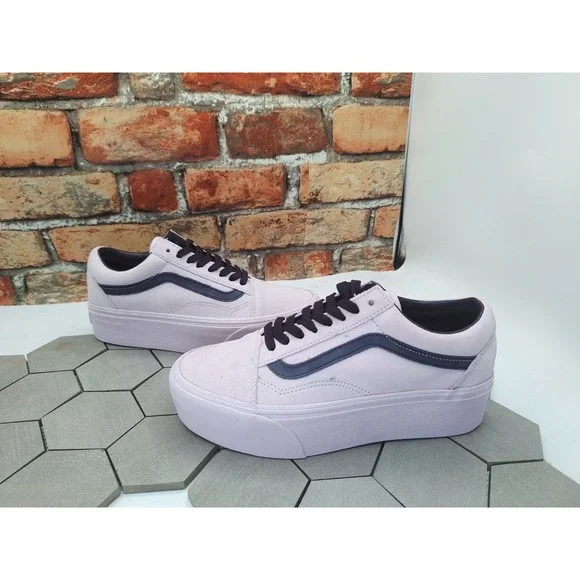 VANS Old Stack Platform Lift Shoes Purple Black White Stackform Women Sz 8.5 Knu