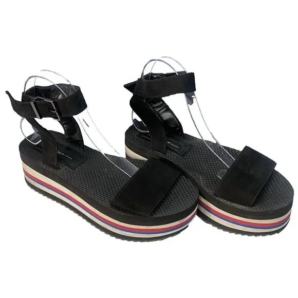 BERSHKA Women‎ Platform Size 9.5 Black Wedge Summer Beach Sandals