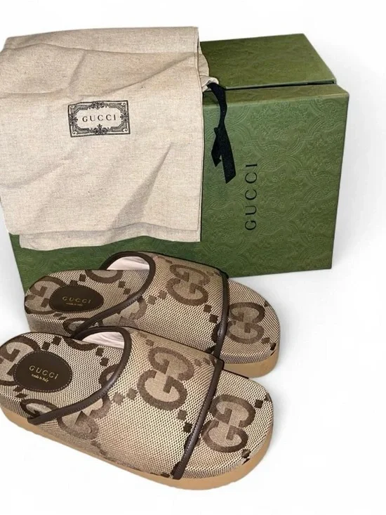 Gucci jumbo GG platform slides with beige and brown GG monogram