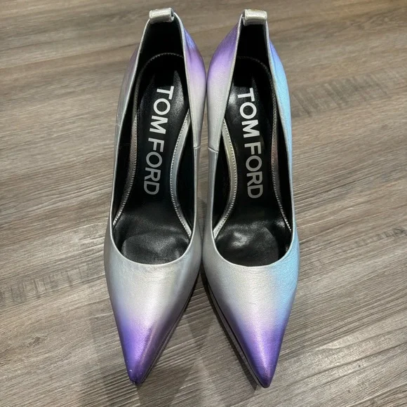 Tom Ford Metallic Leather Platform Purple Silver Ombré Heel Pumps