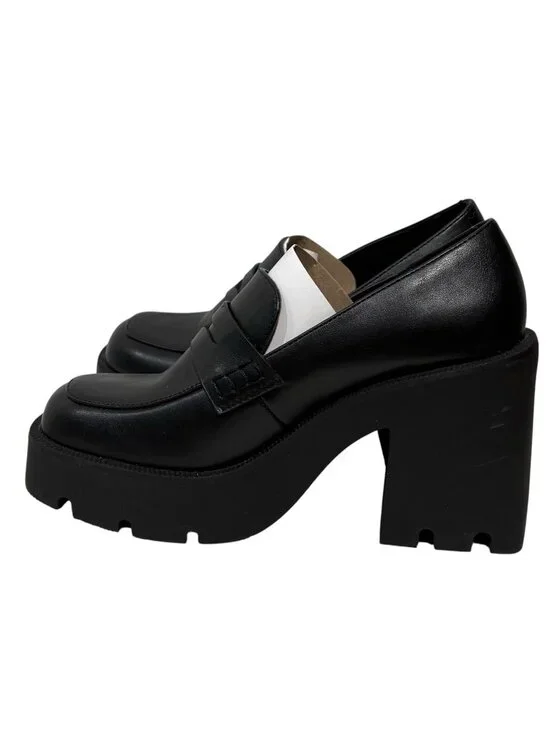 JustFab Cher Platform Pumps Chunky Lug Soles Black Caviar Sz 7.5