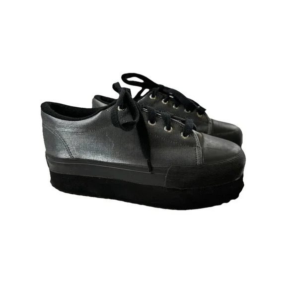 Sideout Sister Company Volatile Vtg Platform Lizzie Silver Black Shoes Women Sz8