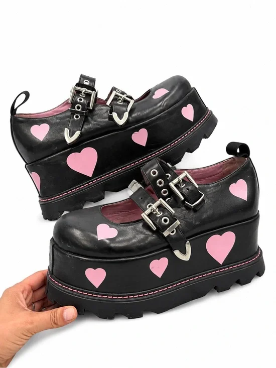 Platform Mary Jane Kids Shoes with Pink Hearts -LAMODA size 9