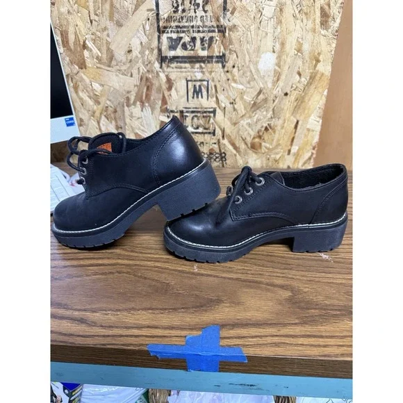 Harley Davidson 81100 Womens 6.5 Black Leather Oxford Platform Shoes Lace Up