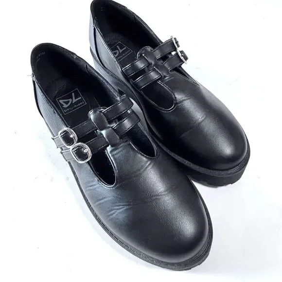 DIRTY LAUNDRY Black Platform Mary Jane Shoes Chunky Lug Sole Double Strap