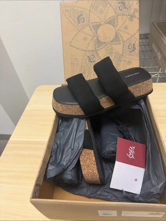 Free People Black Cork Platform Slide Sandals