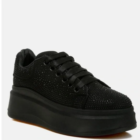 Black Rhinestones Women's Platform Sneakers Shoes London Rag